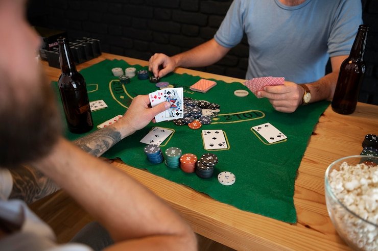 Live Koprok dealer at emba4d table with cards and chips displayed